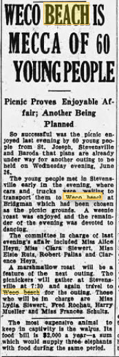 Weko Beach Pavillion (Weco Beach) - June 1929 Article